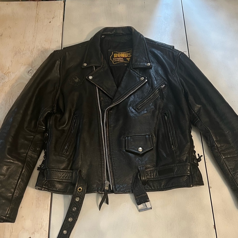 Bonus Genuine Leather Biker Jacket Size Large